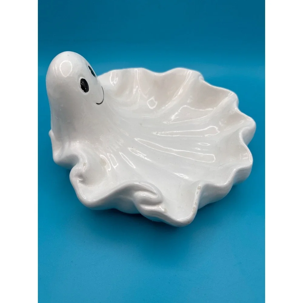 Vintage 70s 80s Halloween Candy Dish Bowl‎ Ceramic Ghost Painted Face